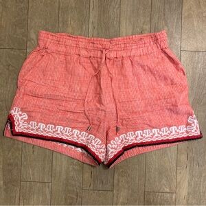 Anthropologie Women’s Beachcomber Linen Striped Embroidery Shorts Size Medium
